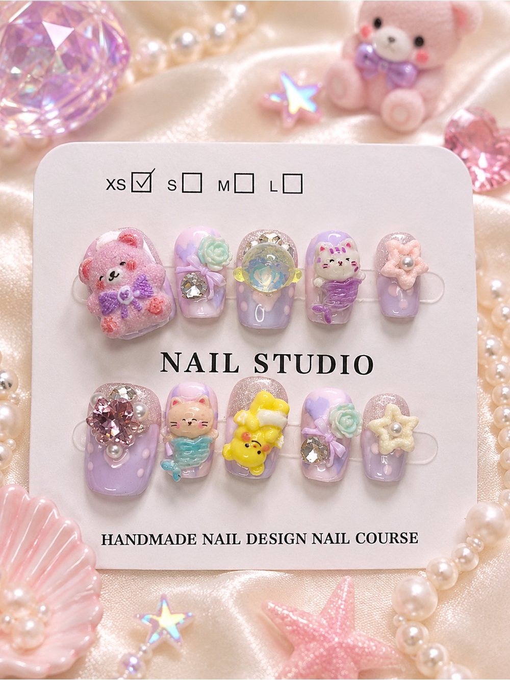 Kids Pastel Lilac 3D Cute Character Press-On Nail Set